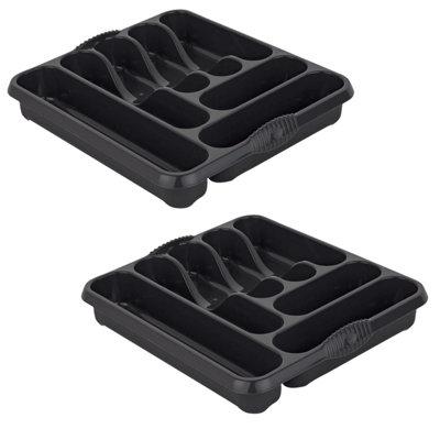 B&Q -  2 X Black Drawer Storage 7 Compartment Cutlery Tray Rack Holder Perfect For Kitchen Cupboards & Worktops