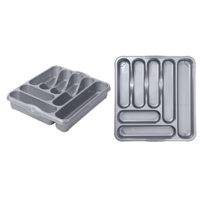 B&Q -  2 X Silver Drawer Storage 7 Compartment Cutlery Tray Rack Holder Perfect For Kitchen Cupboards & Worktops