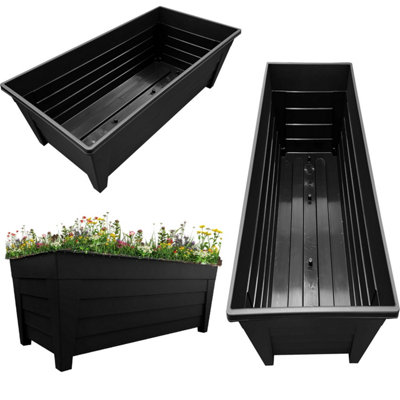 Pluto Packaging Black 4 Large Grosvenor Trough Planter For HomeOfficeGardensGreenhouses & Patios from B&Q