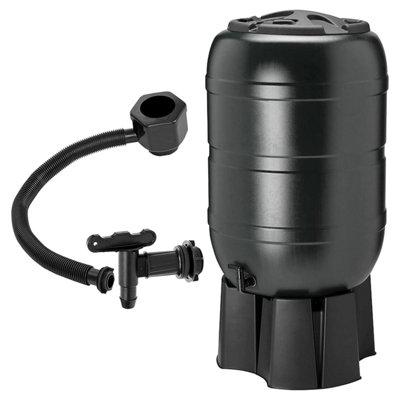 210 Litre Large Black Water Butt For Outdoor Gardens Complete With StandFilerTap & Lockable Lid from B&Q