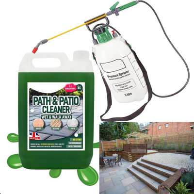 Pluto Packaging 5 Litre Patio Cleaner Fluid Staining Remover With Sprayer Bottle Ideal For PatiosDriveways & Paths from B&Q