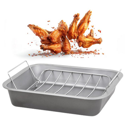 Pluto Packaging 36Cm Non-Stick Stainless Steel Curved Roasting Rack & Tray For Ovens from B&Q