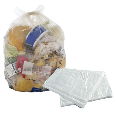 Pluto Packaging 400 Sacks 90L (18X29X39") Clear Transparent Strong Plastic Rubbish Waste Refuse Bin Bags from B&Q