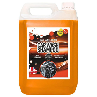 Pluto Packaging 4 X 5 Litre Cherry Scented Powerful High Foaming Car Wash Shampoo Removes Grime & Road Dirt from B&Q