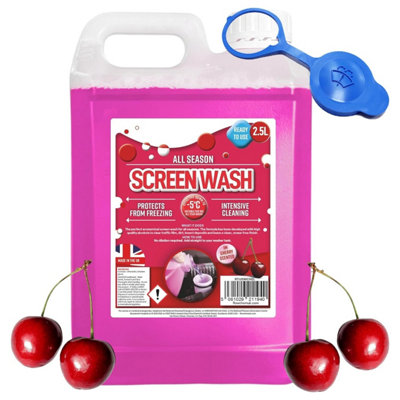 Pluto Packaging 4 X 2.5L Scented Cherry Screenwash All Season Ready To Use Formula Protects From Freezing from B&Q
