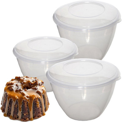 Pluto Packaging 3 X 0.6L Non-Stick Plastic Clear Pudding  Bowls & Sealable Clip On Lids from B&Q
