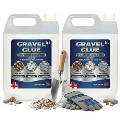 Pluto Packaging 2 X 5 Litres (10 Litres In Total) Gravel Binder Glue For PatiosPaths & Borders Easy To Use RockStone & Mulch Adhesive from B&Q