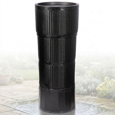 Pluto Packaging 150L Xl Black Premium Rattan Wicker Effect Water Butt Complete With StandTapRain Diverter & Lid from B&Q