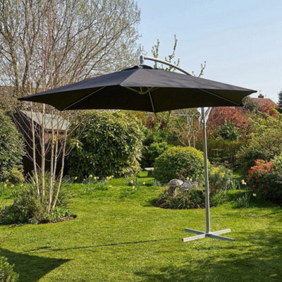 Home Source Gozo 3M Garden Outdoor Overhanging Cantilever Crank Parasol Black from B&Q
