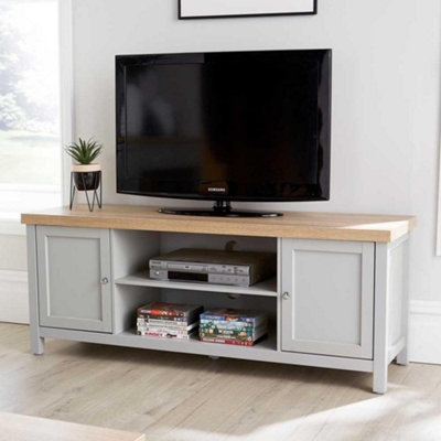 Home Source Avon 2 Door 36mm Thick Top Wide Tv Stand Shelf Unit Grey from B&Q