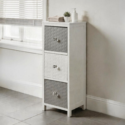Home Source Crystal Fully Assembled 3 Drawer Narrow Storage Chest White Grey from B&Q