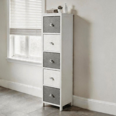Home Source Crystal Fully Assembled 5 Drawer Narrow Storage Chest White Grey from B&Q