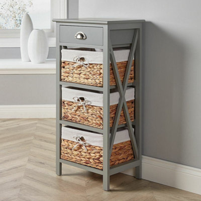 B&Q Home Source Fully Assembled 1 Drawer 3 Lined Basket Storage Unit Grey