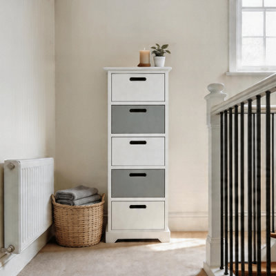 Home Source Ullswater Fully Assembled 5 Drawer Chest Storage Unit White Grey from B&Q