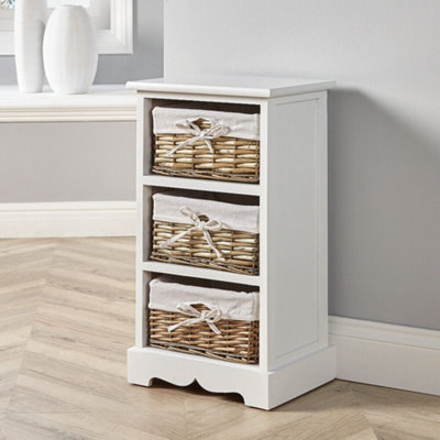 Home Source Lichfield Fully Assembled 3 Wicker Basket Drawer Chest Storage Unit White from B&Q