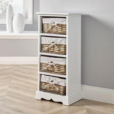 Home Source Lichfield Fully Assembled 4 Wicker Basket Drawer Chest Storage Unit White from B&Q