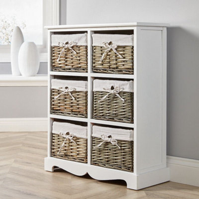 Home Source Lichfield Fully Assembled 6 Wicker Basket Drawer Chest Storage Unit White from B&Q