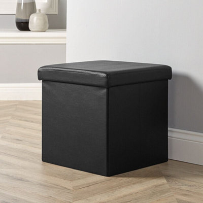 Home Source Faux Leather Square Folding Storage Ottoman Black from B&Q