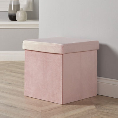 Home Source Velvet Blush Pink Square Folding Storage Ottoman from B&Q
