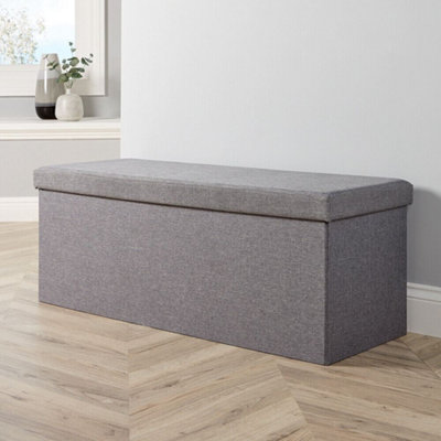 Home Source Sofia Extra Large Rectangular Folding Storage Box Ottoman Grey from B&Q