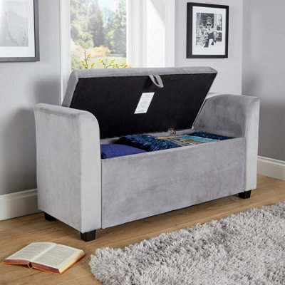 Home Source Verona Sleigh Style Velvet Window Bench Storage Seat Grey from B&Q