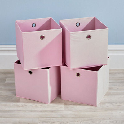 Home Source Fabric Cube Storage Box 4 Pack Pink from B&Q