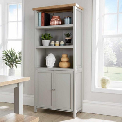 B&Q -  Avon 3 Shelves With 2 Door Cupboard 36mm Thick Top Bookcase Display Storage Unit Grey