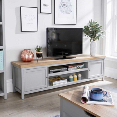 Home Source Avon 2 Door With Undershelf Storage Wide 36mm Thick Top Tv Unit Stand Grey from B&Q