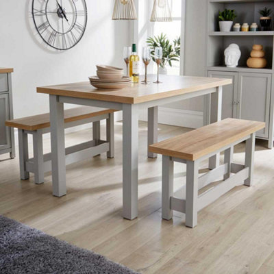 Home Source Avon 36mm Thick Sonoma Oak-Effect Top Dining Table And Bench Set Grey from B&Q