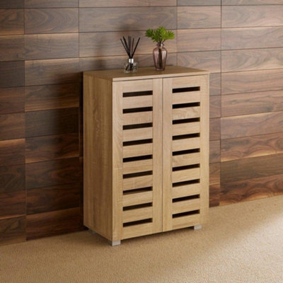 Home Source Oslo 2 Door Shoe Storage Cabinet Unit Oak Effect Hallway Furniture from B&Q