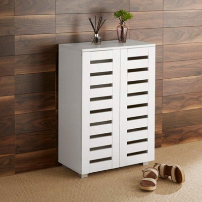 Home Source Oslo 2 Door Shoe Storage Cabinet Unit White Hallway Furniture from B&Q