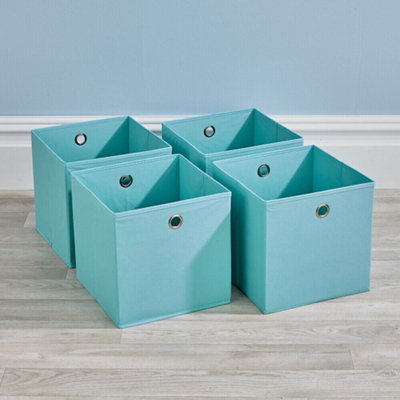 Home Source Fabric Cube Storage Box 4 Pack Aqua Blue from B&Q