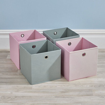 Home Source Fabric Cube Storage Box 4 Pack Mixed Pink And Grey from B&Q