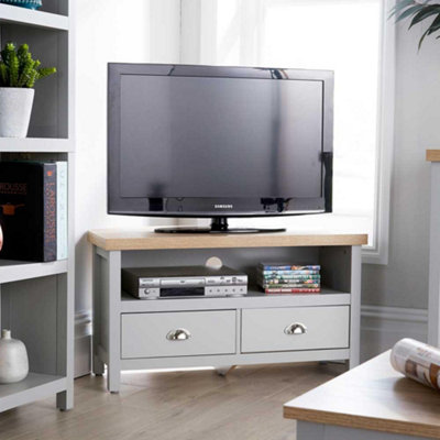 Home Source Avon 2 Drawer 36mm Thick Top Compact Corner Tv Stand Unit Grey from B&Q