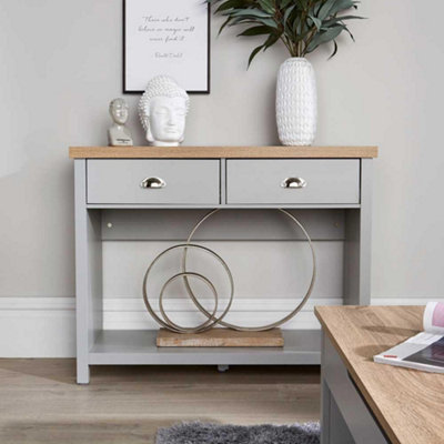 Home Source Avon 2 Drawer With Undershelf 36mm Thick Top Hallway Console Table Grey from B&Q