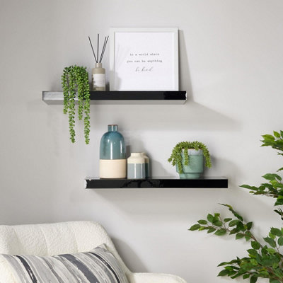 Home Source Cloud Pair Of 60Cm Gloss Floating Wall Shelves Black from B&Q