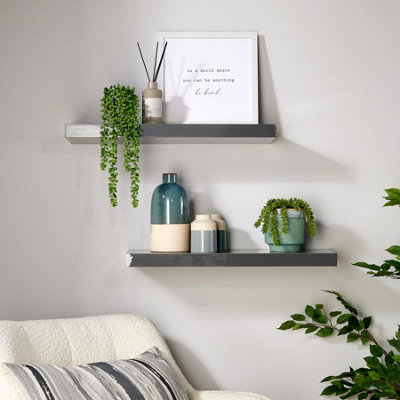 Home Source Cloud Pair Of 60Cm Gloss Floating Wall Shelves Grey from B&Q