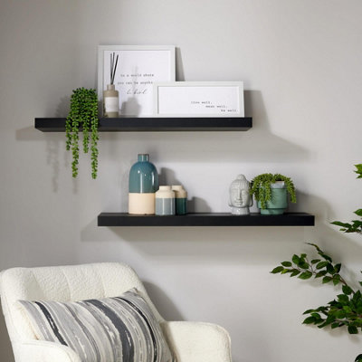 Home Source Cloud Pair Of 80Cm Floating Wall Shelves Black from B&Q