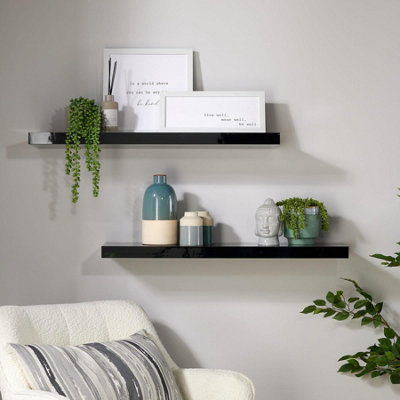 Home Source Cloud Pair Of 80Cm Gloss Floating Wall Shelves Black from B&Q