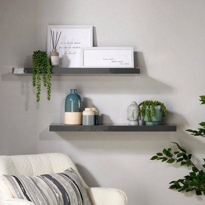Home Source Cloud Pair Of 80Cm Gloss Floating Wall Shelves Grey from B&Q