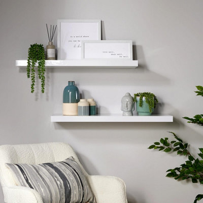 Home Source Cloud Pair Of 80Cm Gloss Floating Wall Shelves White from B&Q