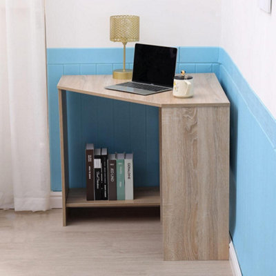 Home Source Wellington Compact Office Computer Corner Desk With Storage Shelves Oak Effect from B&Q