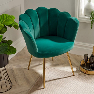 Home Source Compact Scallop Occasional Chair With Gold Metal Legs Emerald Green from B&Q