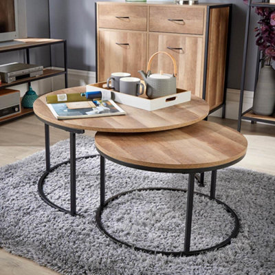 Home Source Oakmere Round Nest Of 2 Tables Set Black And Oak Effect from B&Q