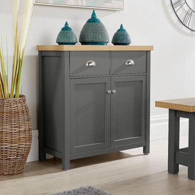 Home Source Avon 2 Drawer 2 Door 36mm Thick Top Cupboard Sideboard Unit Graphite from B&Q