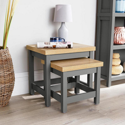 Home Source Avon Nest Of 2 Tables Set With 36mm Thick Top Graphite Grey from B&Q