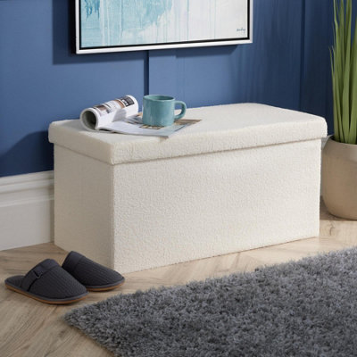 Home Source Cream Teddy Fur Boucle Folding Storage Ottoman from B&Q
