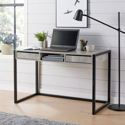 Home Source Toronto 2 Drawer Computer Office Desk Concrete Effect from B&Q