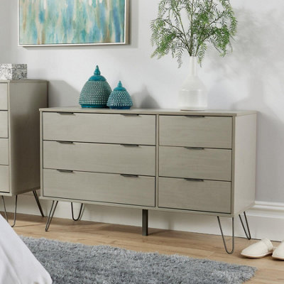 Home Source Acadia Solid Pine Grey 6 Drawer Storage Chest from B&Q