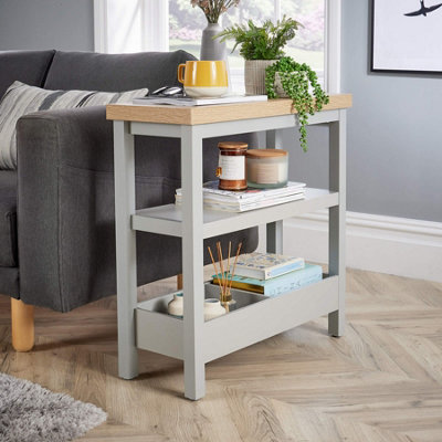 Home Source Avon Slim Side Table Storage Grey With 36mm Thick Sonoma Oak-Effect Top from B&Q